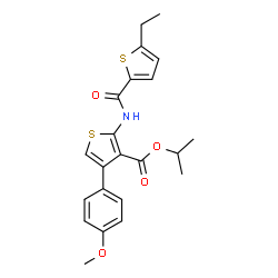 ChemSpider 2D Image | Isopropyl 2-{[(5-ethyl-2-thienyl)carbonyl]amino}-4-(4-methoxyphenyl)-3-thiophenecarboxylate | C22H23NO4S2