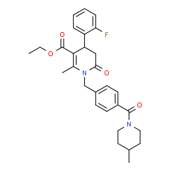 ChemSpider 2D Image | Ethyl 4-(2-fluorophenyl)-2-methyl-1-{4-[(4-methyl-1-piperidinyl)carbonyl]benzyl}-6-oxo-1,4,5,6-tetrahydro-3-pyridinecarboxylate | C29H33FN2O4