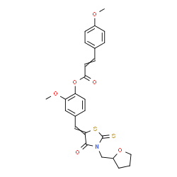 ChemSpider 2D Image | 2-Methoxy-4-{[4-oxo-3-(tetrahydro-2-furanylmethyl)-2-thioxo-1,3-thiazolidin-5-ylidene]methyl}phenyl 3-(4-methoxyphenyl)acrylate | C26H25NO6S2