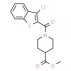 ChemSpider 2D Image | Methyl 1-[(3-chloro-1-benzothiophen-2-yl)carbonyl]-4-piperidinecarboxylate | C16H16ClNO3S