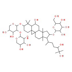 ChemSpider 2D Image | 6,24,25-Trihydroxy-3-[(2-O-pentopyranosylpentopyranosyl)oxy]-9,19-cyclolanostan-16-yl hexopyranoside | C46H78O18