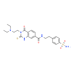 ChemSpider 2D Image | 3-[2-(Diethylamino)ethyl]-4-oxo-N-[2-(4-sulfamoylphenyl)ethyl]-2-thioxo-1,2,3,4-tetrahydro-7-quinazolinecarboxamide | C23H29N5O4S2
