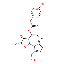 ChemSpider 2D Image | 9-(Hydroxymethyl)-6-methyl-3-methylene-2,7-dioxo-2,3,3a,4,5,7,9a,9b-octahydroazuleno[4,5-b]furan-4-yl (4-hydroxyphenyl)acetate | C23H22O7