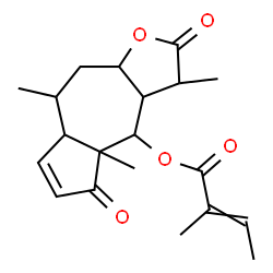 ChemSpider 2D Image | 3,4a,8-Trimethyl-2,5-dioxo-2,3,3a,4,4a,5,7a,8,9,9a-decahydroazuleno[6,5-b]furan-4-yl 2-methyl-2-butenoate | C20H26O5