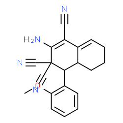 ChemSpider 2D Image | 2-Amino-4-(2-methoxyphenyl)-4a,5,6,7-tetrahydro-1,3,3(4H)-naphthalenetricarbonitrile | C20H18N4O