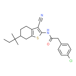 ChemSpider 2D Image | 2-(4-Chlorophenyl)-N-[3-cyano-6-(2-methyl-2-butanyl)-4,5,6,7-tetrahydro-1-benzothiophen-2-yl]acetamide | C22H25ClN2OS
