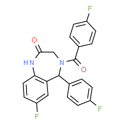 ChemSpider 2D Image | 7-Fluoro-4-(4-fluorobenzoyl)-5-(4-fluorophenyl)-1,3,4,5-tetrahydro-2H-1,4-benzodiazepin-2-one | C22H15F3N2O2