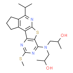ChemSpider 2D Image | 1,1'-{[4-Isopropyl-9-(methylsulfanyl)-2,3-dihydro-1H-cyclopenta[4',5']pyrido[3',2':4,5]thieno[3,2-d]pyrimidin-7-yl]imino}di(2-propanol) | C22H30N4O2S2