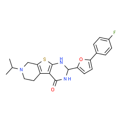 ChemSpider 2D Image | 2-[5-(4-Fluorophenyl)-2-furyl]-7-isopropyl-1,2,5,6,7,8-hexahydropyrido[4',3':4,5]thieno[2,3-d]pyrimidin-4-ol | C22H22FN3O2S