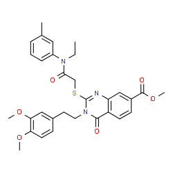 ChemSpider 2D Image | Methyl 3-[2-(3,4-dimethoxyphenyl)ethyl]-2-({2-[ethyl(3-methylphenyl)amino]-2-oxoethyl}sulfanyl)-4-oxo-3,4-dihydro-7-quinazolinecarboxylate | C31H33N3O6S