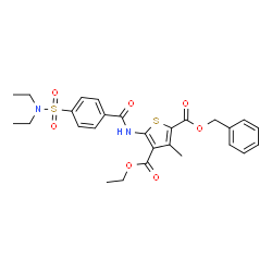 ChemSpider 2D Image | 2-Benzyl 4-ethyl 5-{[4-(diethylsulfamoyl)benzoyl]amino}-3-methyl-2,4-thiophenedicarboxylate | C27H30N2O7S2