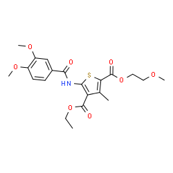 ChemSpider 2D Image | 4-Ethyl 2-(2-methoxyethyl) 5-[(3,4-dimethoxybenzoyl)amino]-3-methyl-2,4-thiophenedicarboxylate | C21H25NO8S