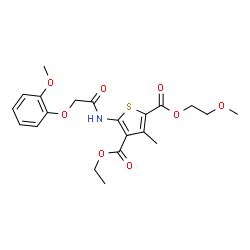 ChemSpider 2D Image | 4-Ethyl 2-(2-methoxyethyl) 5-{[(2-methoxyphenoxy)acetyl]amino}-3-methyl-2,4-thiophenedicarboxylate | C21H25NO8S