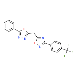 ChemSpider 2D Image | 5-[(5-Phenyl-1,3,4-oxadiazol-2-yl)methyl]-3-[4-(trifluoromethyl)phenyl]-1,2,4-oxadiazole | C18H11F3N4O2