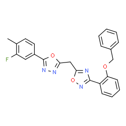 ChemSpider 2D Image | 3-[2-(Benzyloxy)phenyl]-5-{[5-(3-fluoro-4-methylphenyl)-1,3,4-oxadiazol-2-yl]methyl}-1,2,4-oxadiazole | C25H19FN4O3