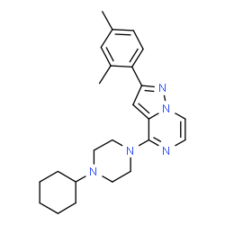 ChemSpider 2D Image | 4-(4-Cyclohexyl-1-piperazinyl)-2-(2,4-dimethylphenyl)pyrazolo[1,5-a]pyrazine | C24H31N5