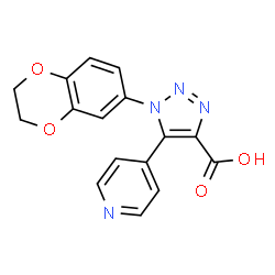 ChemSpider 2D Image | 1-(2,3-Dihydro-1,4-benzodioxin-6-yl)-5-(4-pyridinyl)-1H-1,2,3-triazole-4-carboxylic acid | C16H12N4O4