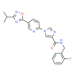 ChemSpider 2D Image | N-(2-Fluorobenzyl)-1-[5-(3-isopropyl-1,2,4-oxadiazol-5-yl)-2-pyridinyl]-1H-imidazole-4-carboxamide | C21H19FN6O2