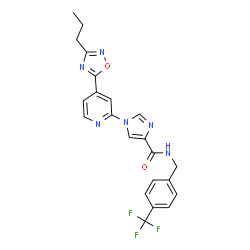 ChemSpider 2D Image | 1-[4-(3-Propyl-1,2,4-oxadiazol-5-yl)-2-pyridinyl]-N-[4-(trifluoromethyl)benzyl]-1H-imidazole-4-carboxamide | C22H19F3N6O2