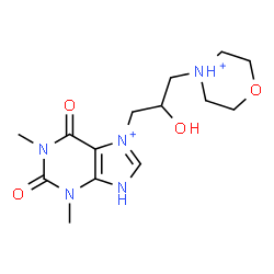 ChemSpider 2D Image | 7-[2-Hydroxy-3-(morpholin-4-ium-4-yl)propyl]-1,3-dimethyl-2,6-dioxo-2,3,6,9-tetrahydro-1H-purin-7-ium | C14H23N5O4
