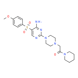 ChemSpider 2D Image | 2-(4-{4-Amino-5-[(4-methoxyphenyl)sulfonyl]-2-pyrimidinyl}-1-piperazinyl)-1-(1-piperidinyl)ethanone | C22H30N6O4S