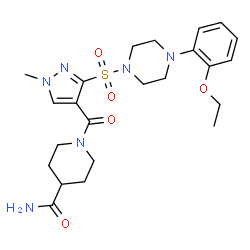 ChemSpider 2D Image | 1-[(3-{[4-(2-Ethoxyphenyl)-1-piperazinyl]sulfonyl}-1-methyl-1H-pyrazol-4-yl)carbonyl]-4-piperidinecarboxamide | C23H32N6O5S