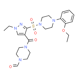 ChemSpider 2D Image | 4-[(3-{[4-(2-Ethoxyphenyl)-1-piperazinyl]sulfonyl}-1-ethyl-1H-pyrazol-4-yl)carbonyl]-1-piperazinecarbaldehyde | C23H32N6O5S