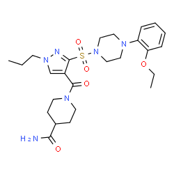 ChemSpider 2D Image | 1-[(3-{[4-(2-Ethoxyphenyl)-1-piperazinyl]sulfonyl}-1-propyl-1H-pyrazol-4-yl)carbonyl]-4-piperidinecarboxamide | C25H36N6O5S
