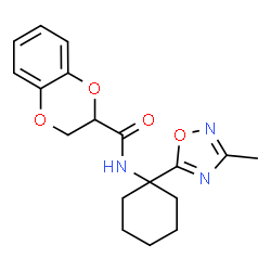 ChemSpider 2D Image | N-[1-(3-Methyl-1,2,4-oxadiazol-5-yl)cyclohexyl]-2,3-dihydro-1,4-benzodioxine-2-carboxamide | C18H21N3O4