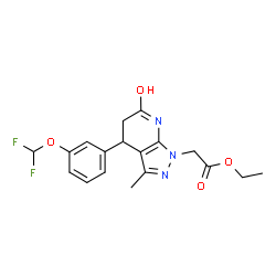 ChemSpider 2D Image | Ethyl {4-[3-(difluoromethoxy)phenyl]-3-methyl-6-oxo-4,5,6,7-tetrahydro-1H-pyrazolo[3,4-b]pyridin-1-yl}acetate | C18H19F2N3O4