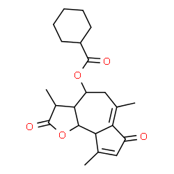 ChemSpider 2D Image | 3,6,9-Trimethyl-2,7-dioxo-2,3,3a,4,5,7,9a,9b-octahydroazuleno[4,5-b]furan-4-yl cyclohexanecarboxylate | C22H28O5