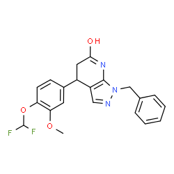 ChemSpider 2D Image | 1-Benzyl-4-[4-(difluoromethoxy)-3-methoxyphenyl]-1,4,5,7-tetrahydro-6H-pyrazolo[3,4-b]pyridin-6-one | C21H19F2N3O3