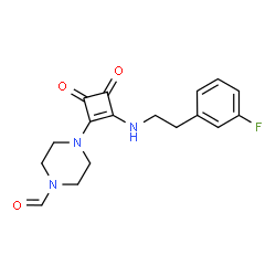 ChemSpider 2D Image | 4-(2-{[2-(3-Fluorophenyl)ethyl]amino}-3,4-dioxo-1-cyclobuten-1-yl)-1-piperazinecarbaldehyde | C17H18FN3O3