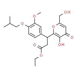 ChemSpider 2D Image | Ethyl 3-[3-hydroxy-6-(hydroxymethyl)-4-oxo-4H-pyran-2-yl]-3-(4-isobutoxy-3-methoxyphenyl)propanoate | C22H28O8