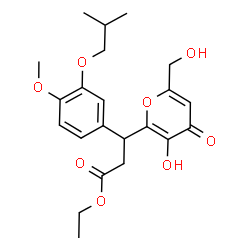 ChemSpider 2D Image | Ethyl 3-[3-hydroxy-6-(hydroxymethyl)-4-oxo-4H-pyran-2-yl]-3-(3-isobutoxy-4-methoxyphenyl)propanoate | C22H28O8