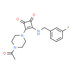 ChemSpider 2D Image | 3-(4-Acetyl-1-piperazinyl)-4-[(3-fluorobenzyl)amino]-3-cyclobutene-1,2-dione | C17H18FN3O3