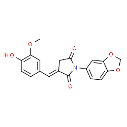 ChemSpider 2D Image | (3E)-1-(1,3-Benzodioxol-5-yl)-3-(4-hydroxy-3-methoxybenzylidene)-2,5-pyrrolidinedione | C19H15NO6