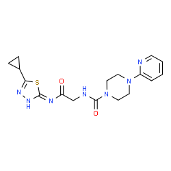 ChemSpider 2D Image | N-{2-[(5-Cyclopropyl-1,3,4-thiadiazol-2-yl)amino]-2-oxoethyl}-4-(2-pyridinyl)-1-piperazinecarboxamide | C17H21N7O2S