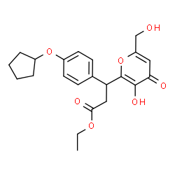 ChemSpider 2D Image | Ethyl 3-[4-(cyclopentyloxy)phenyl]-3-[3-hydroxy-6-(hydroxymethyl)-4-oxo-4H-pyran-2-yl]propanoate | C22H26O7