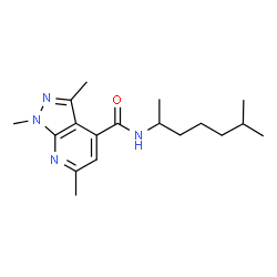 ChemSpider 2D Image | 1,3,6-Trimethyl-N-(6-methyl-2-heptanyl)-1H-pyrazolo[3,4-b]pyridine-4-carboxamide | C18H28N4O