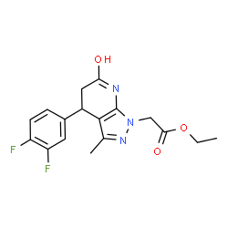 ChemSpider 2D Image | Ethyl [4-(3,4-difluorophenyl)-3-methyl-6-oxo-4,5,6,7-tetrahydro-1H-pyrazolo[3,4-b]pyridin-1-yl]acetate | C17H17F2N3O3