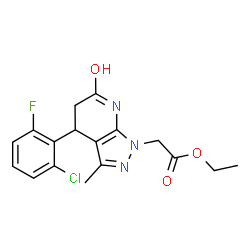 ChemSpider 2D Image | Ethyl [4-(2-chloro-6-fluorophenyl)-3-methyl-6-oxo-4,5,6,7-tetrahydro-1H-pyrazolo[3,4-b]pyridin-1-yl]acetate | C17H17ClFN3O3