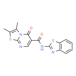 ChemSpider 2D Image | N-(1,3-Benzothiazol-2-yl)-2,3-dimethyl-5-oxo-5H-[1,3]thiazolo[3,2-a]pyrimidine-6-carboxamide | C16H12N4O2S2