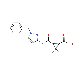 ChemSpider 2D Image | 3-{[1-(4-Fluorobenzyl)-1H-pyrazol-3-yl]carbamoyl}-2,2-dimethylcyclopropanecarboxylic acid | C17H18FN3O3