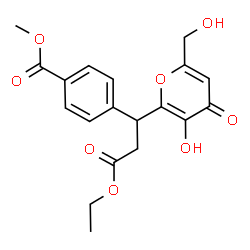 ChemSpider 2D Image | Methyl 4-{3-ethoxy-1-[3-hydroxy-6-(hydroxymethyl)-4-oxo-4H-pyran-2-yl]-3-oxopropyl}benzoate | C19H20O8