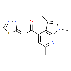 ChemSpider 2D Image | 1,3,6-Trimethyl-N-(1,3,4-thiadiazol-2-yl)-1H-pyrazolo[3,4-b]pyridine-4-carboxamide | C12H12N6OS