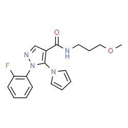 ChemSpider 2D Image | 1-(2-Fluorophenyl)-N-(3-methoxypropyl)-5-(1H-pyrrol-1-yl)-1H-pyrazole-4-carboxamide | C18H19FN4O2