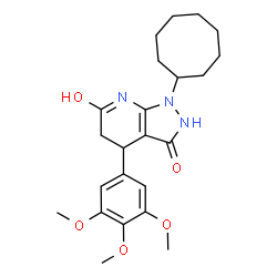 ChemSpider 2D Image | 1-Cyclooctyl-4-(3,4,5-trimethoxyphenyl)-4,7-dihydro-1H-pyrazolo[3,4-b]pyridine-3,6(2H,5H)-dione | C23H31N3O5