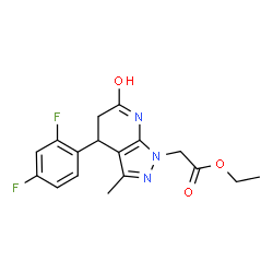 ChemSpider 2D Image | Ethyl [4-(2,4-difluorophenyl)-3-methyl-6-oxo-4,5,6,7-tetrahydro-1H-pyrazolo[3,4-b]pyridin-1-yl]acetate | C17H17F2N3O3