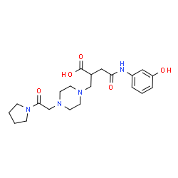 ChemSpider 2D Image | 4-[(3-Hydroxyphenyl)amino]-4-oxo-2-({4-[2-oxo-2-(1-pyrrolidinyl)ethyl]-1-piperazinyl}methyl)butanoic acid | C21H30N4O5
